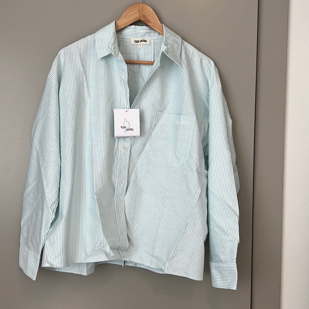 Djerf Avenue Breezy Shirt Green Stripe NEW